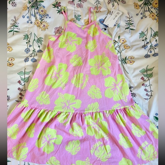 Zara Girls Pink/neon Hibiscus dress 9 - Picture 4 of 7